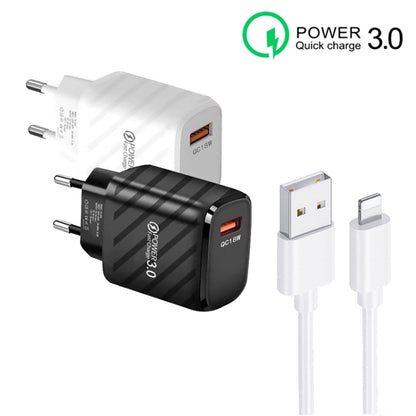 Caricabatterie rapido USB TE-005 QC3.0 da 18 W con cavo da USB da 1 m, spina europea