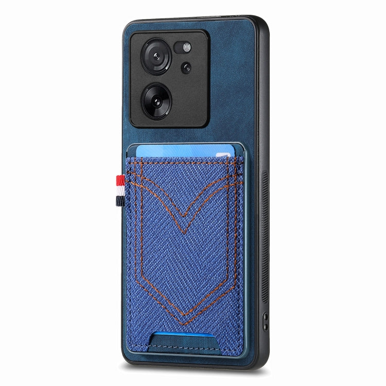 Custodia per cellulare Xiaomi  in pelle con texture denim con slot per schede