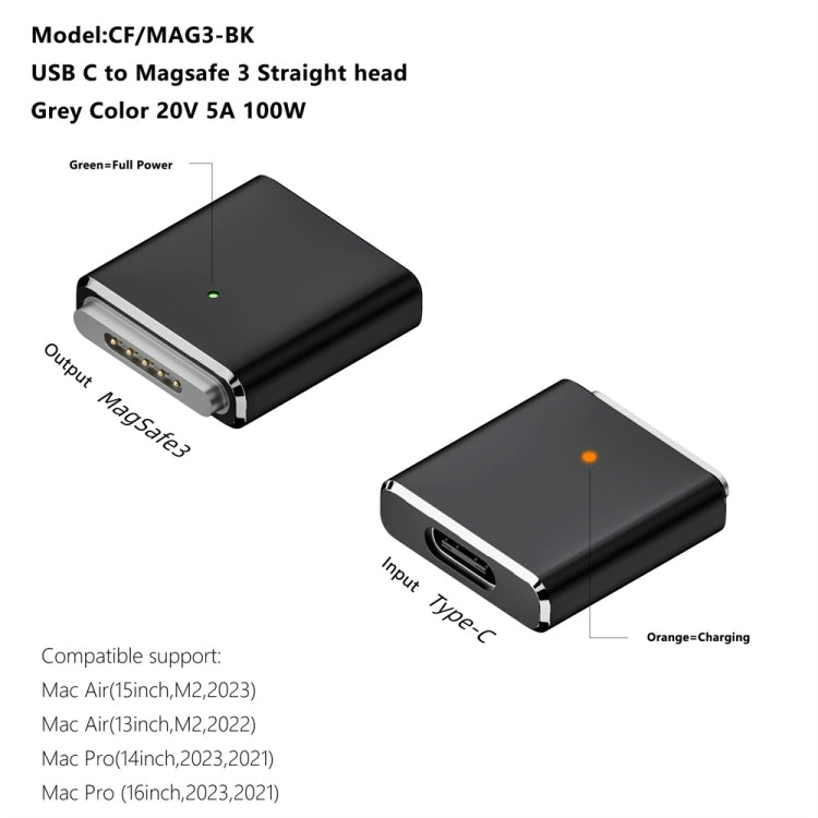 Adattatore di ricarica magnetico femmina PD100W da MagSafe 3 a Type-C per MacBook