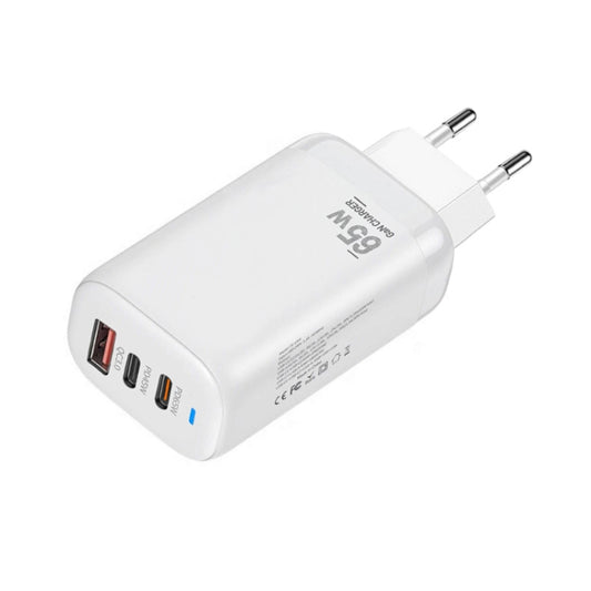 TE-65W GaN PD65W Dual USB-C+USB-A Laptop / Tablet Adapter，EU Plug