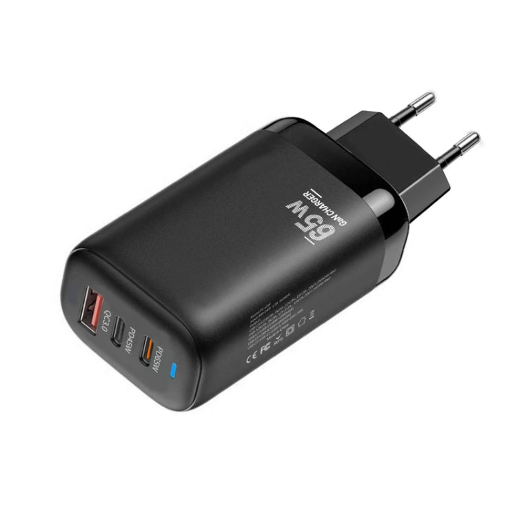 TE-65W GaN PD65W Dual USB-C+USB-A Laptop / Tablet Adapter，EU Plug