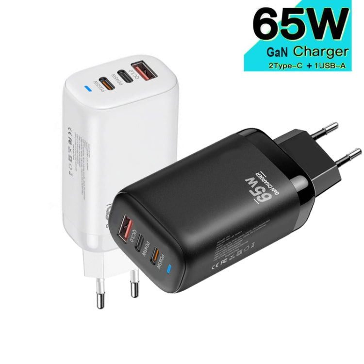 TE-65W GaN PD65W Dual USB-C+USB-A Laptop / Tablet Adapter，EU Plug