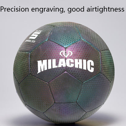 Pallone da calcio riflettente fluorescente luminoso cucito a macchina in pelle PU MILACHIC