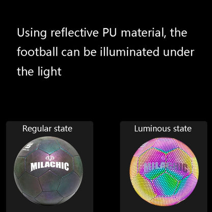 Pallone da calcio riflettente fluorescente luminoso cucito a macchina in pelle PU MILACHIC, specificazione:, Number 4 (Neon 5033), Number 4 (Colorful 5031), Number 5 (Neon 5032), Number 5 (Colorful 5034), Number 5 (Black Gray Rhombic 5039)