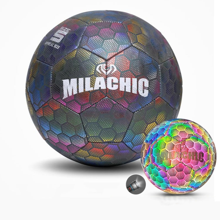 Pallone da calcio riflettente fluorescente luminoso cucito a macchina in pelle PU MILACHIC