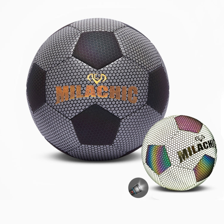 Pallone da calcio riflettente fluorescente luminoso cucito a macchina in pelle PU MILACHIC