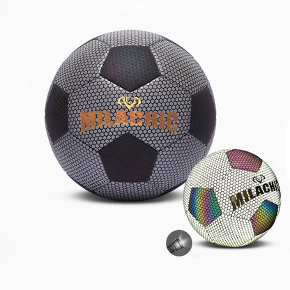 Pallone da calcio riflettente fluorescente luminoso cucito a macchina in pelle PU MILACHIC