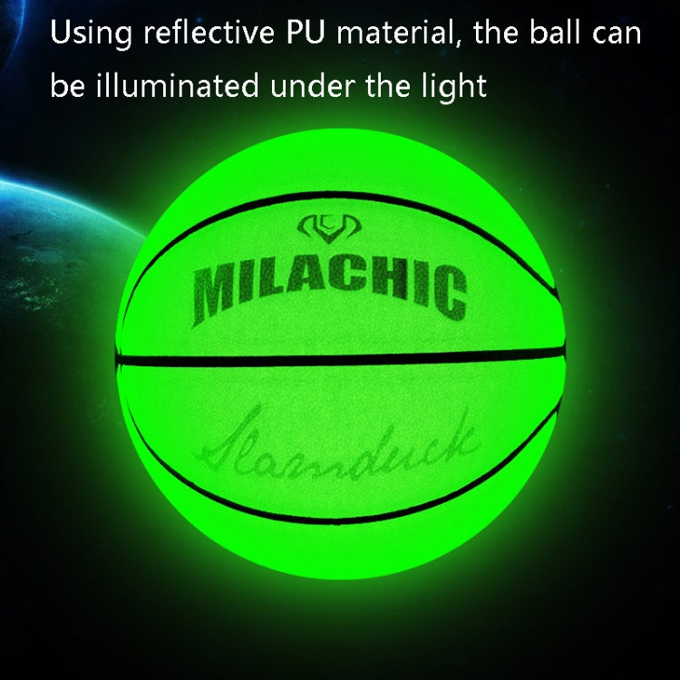 Pallone da basket riflettente olografico verde fluorescente numero 7 MILACHIC