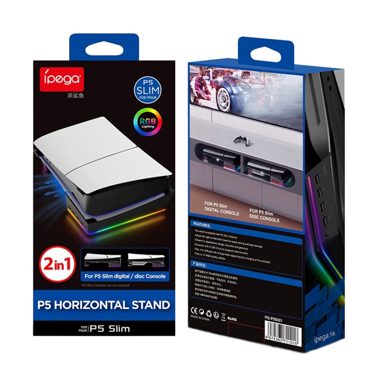 Supporto Orizzontale con Luce RGB IPEGA PG-P5S021 per PS5 Slim - 4 HUB USB