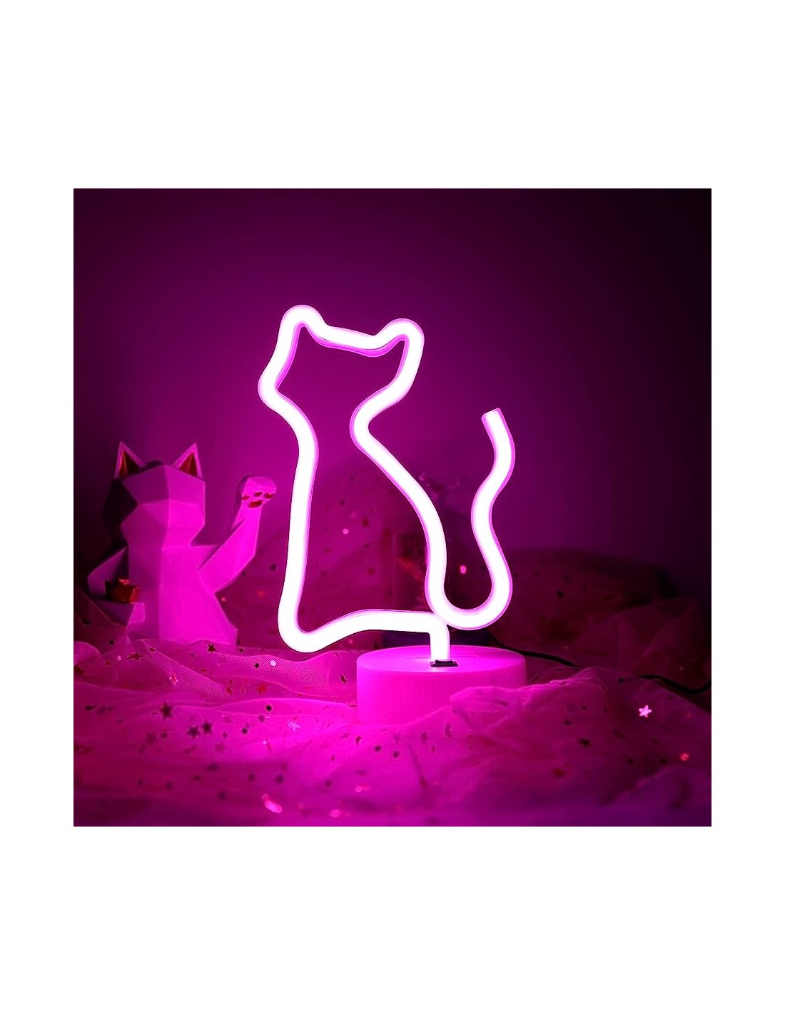 Pink Cat - Lampada Neon LED con base d'appoggio