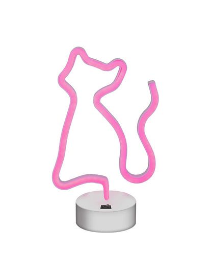 Pink Cat - Lampada Neon LED con base d'appoggio